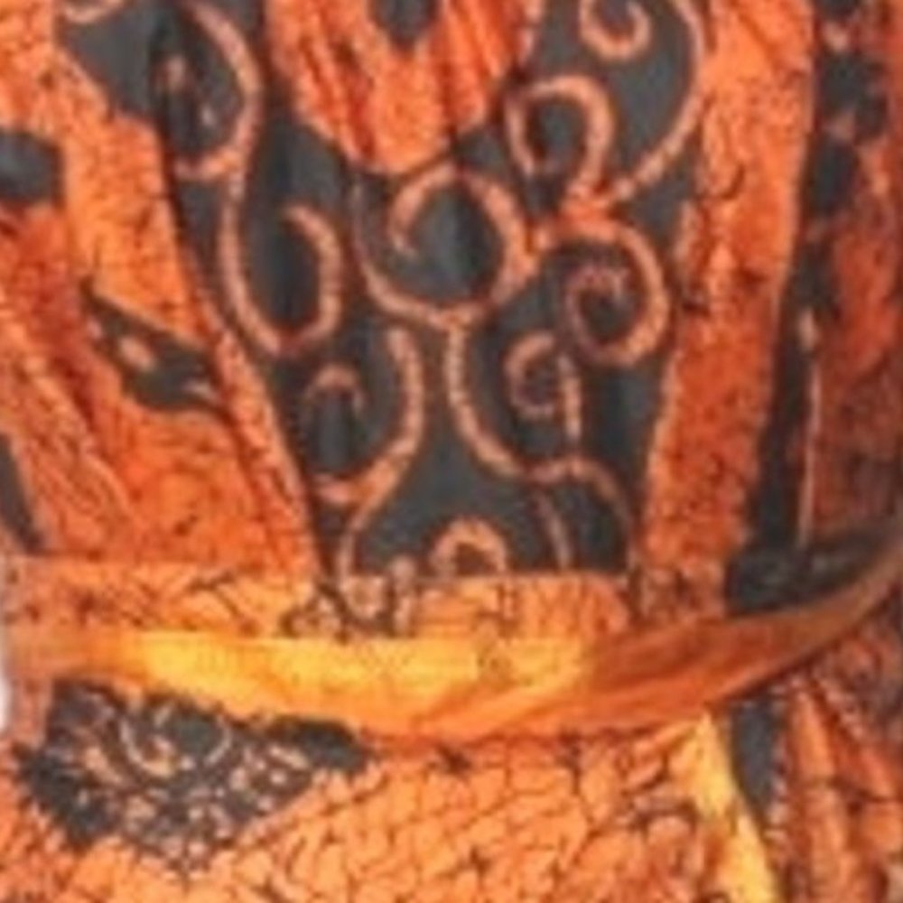 Silk-Blend Sari Duster Robe in Orange & Black New with Flaw - Picture 2 of 14